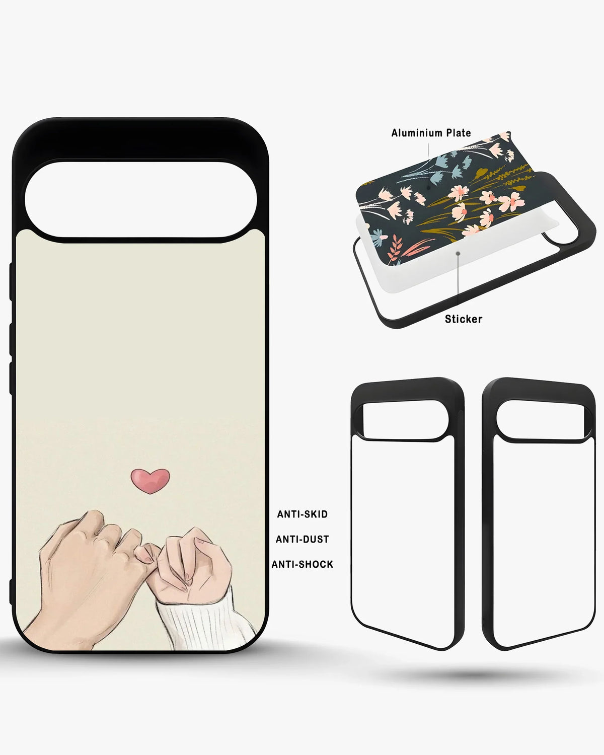 Pinky Promise Heart Phone Case - Warm Beige Art Print for iPhone, Samsung, Pixel, OnePlus & Vivo