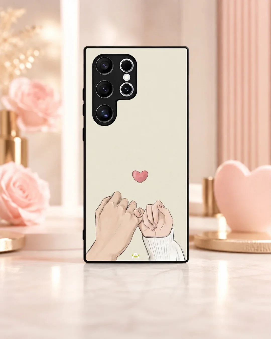 Pinky Promise Heart Phone Case - Warm Beige Art Print for iPhone, Samsung, Pixel, OnePlus & Vivo