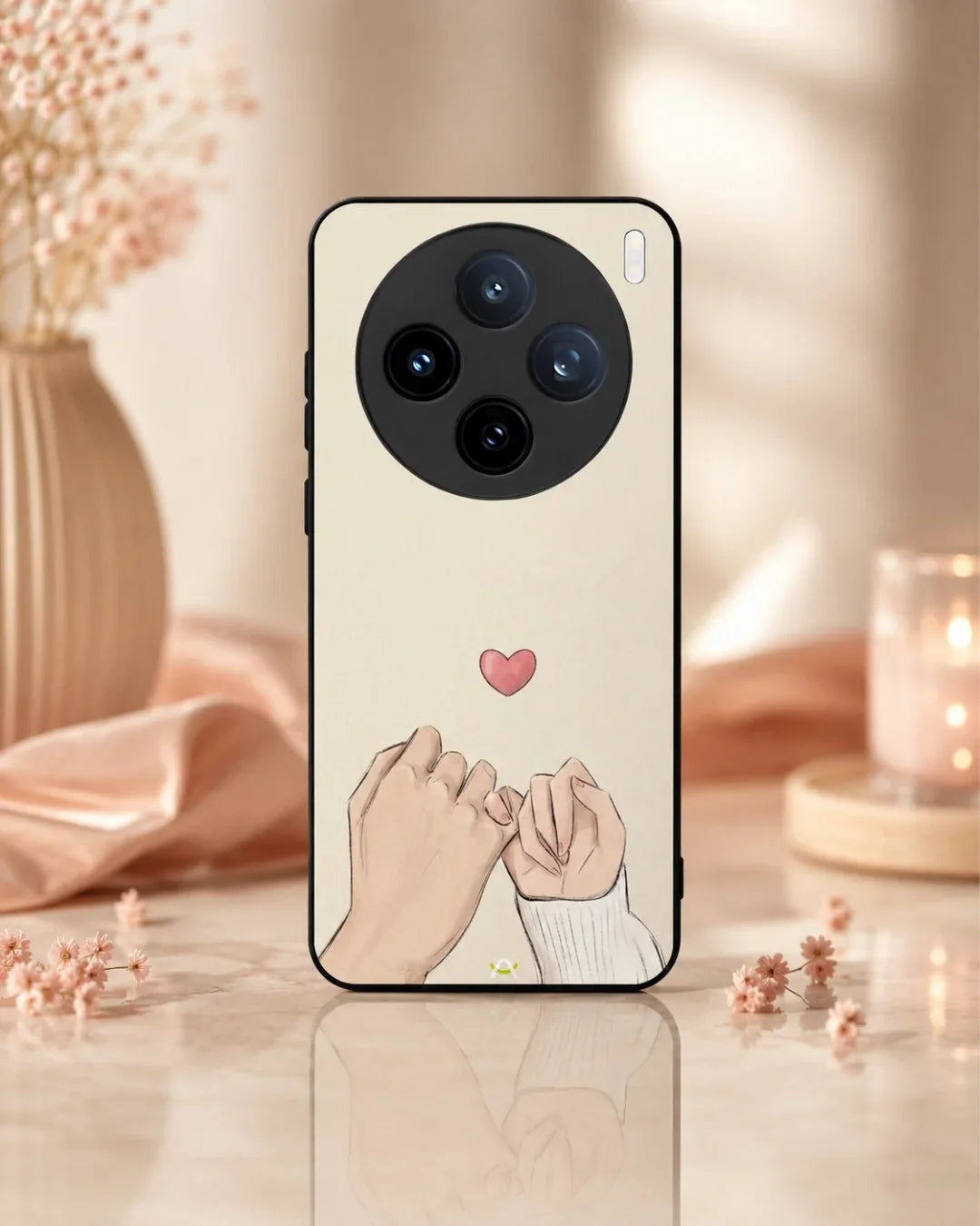 Pinky Promise Heart Phone Case - Warm Beige Art Print for iPhone, Samsung, Pixel, OnePlus & Vivo