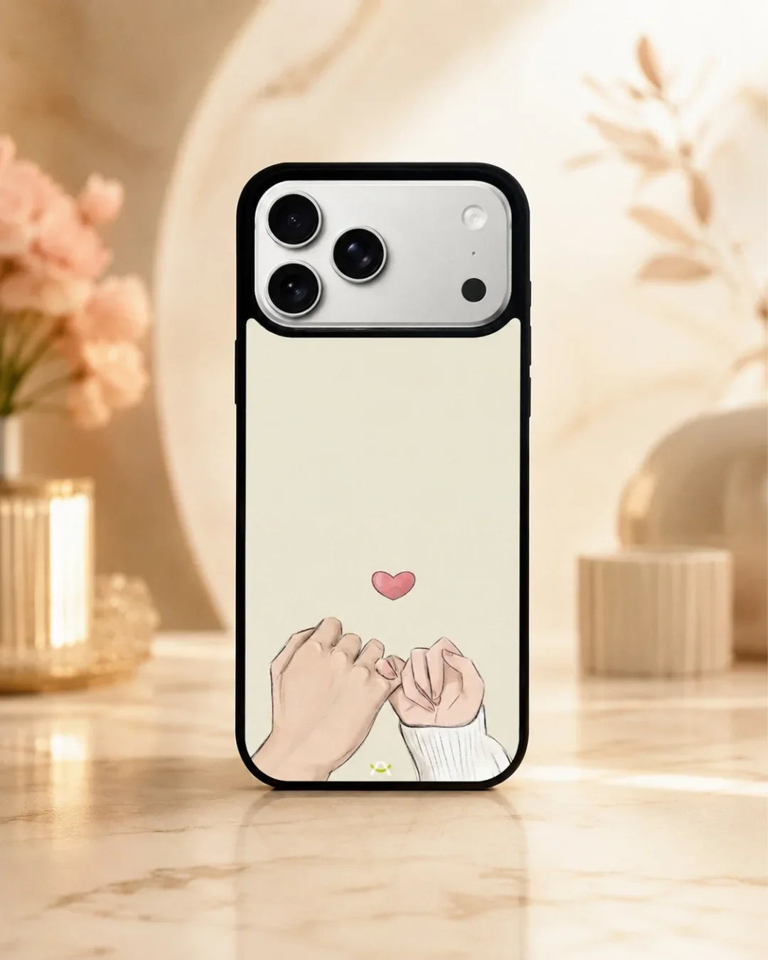Pinky Promise Heart Phone Case - Warm Beige Art Print for iPhone, Samsung, Pixel, OnePlus & Vivo