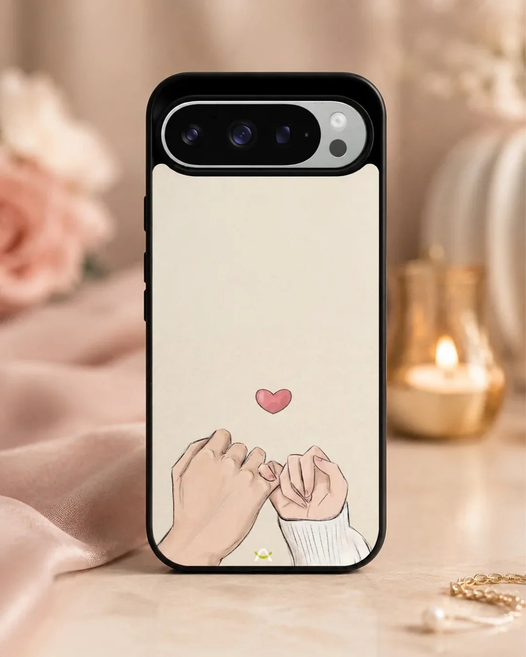 Pinky Promise Heart Phone Case - Warm Beige Art Print for iPhone, Samsung, Pixel, OnePlus & Vivo