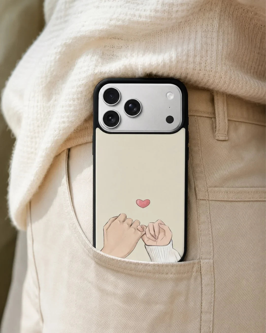 Pinky Promise Heart Phone Case - Warm Beige Art Print for iPhone, Samsung, Pixel, OnePlus & Vivo