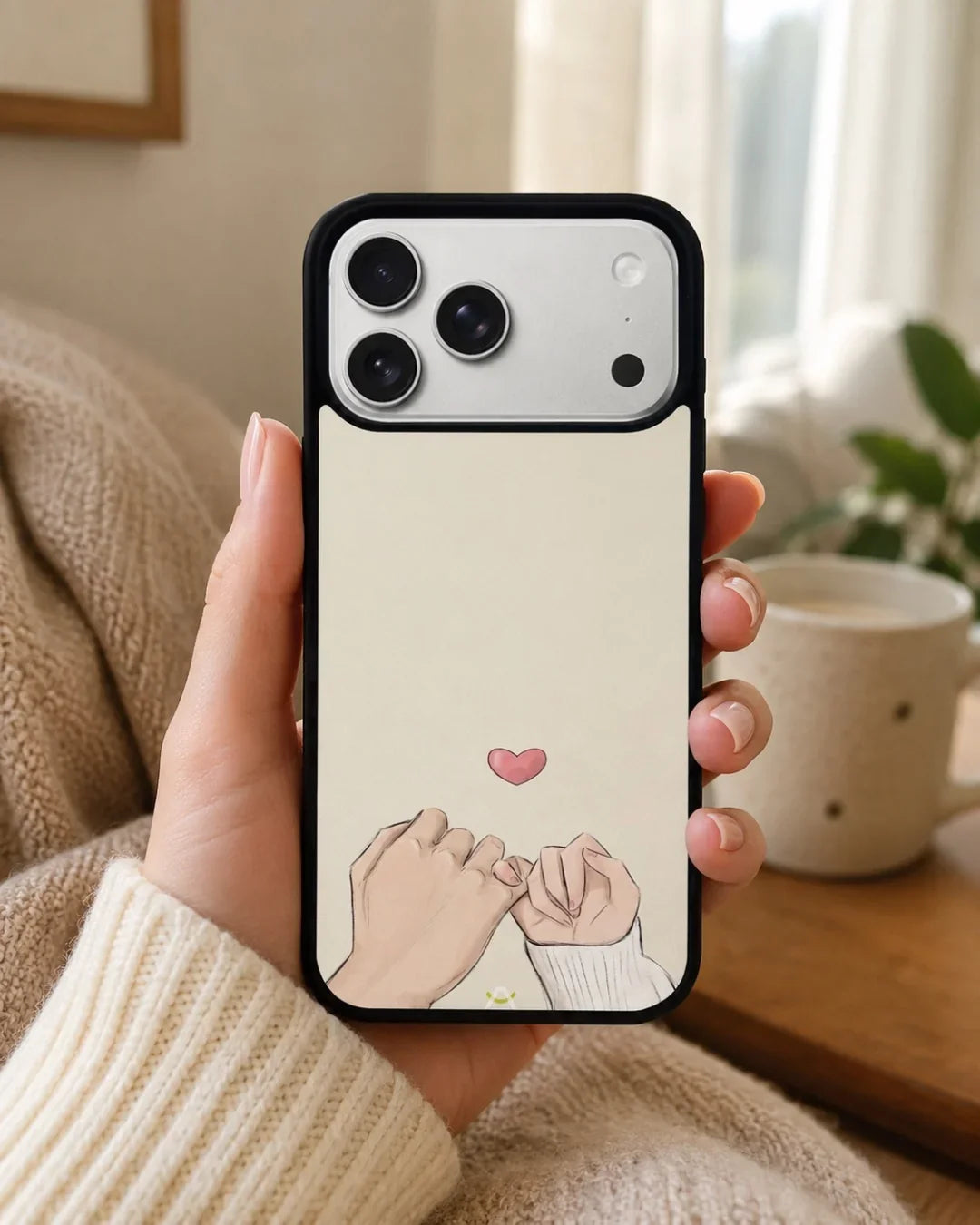 Pinky Promise Heart Phone Case - Warm Beige Art Print for iPhone, Samsung, Pixel, OnePlus & Vivo