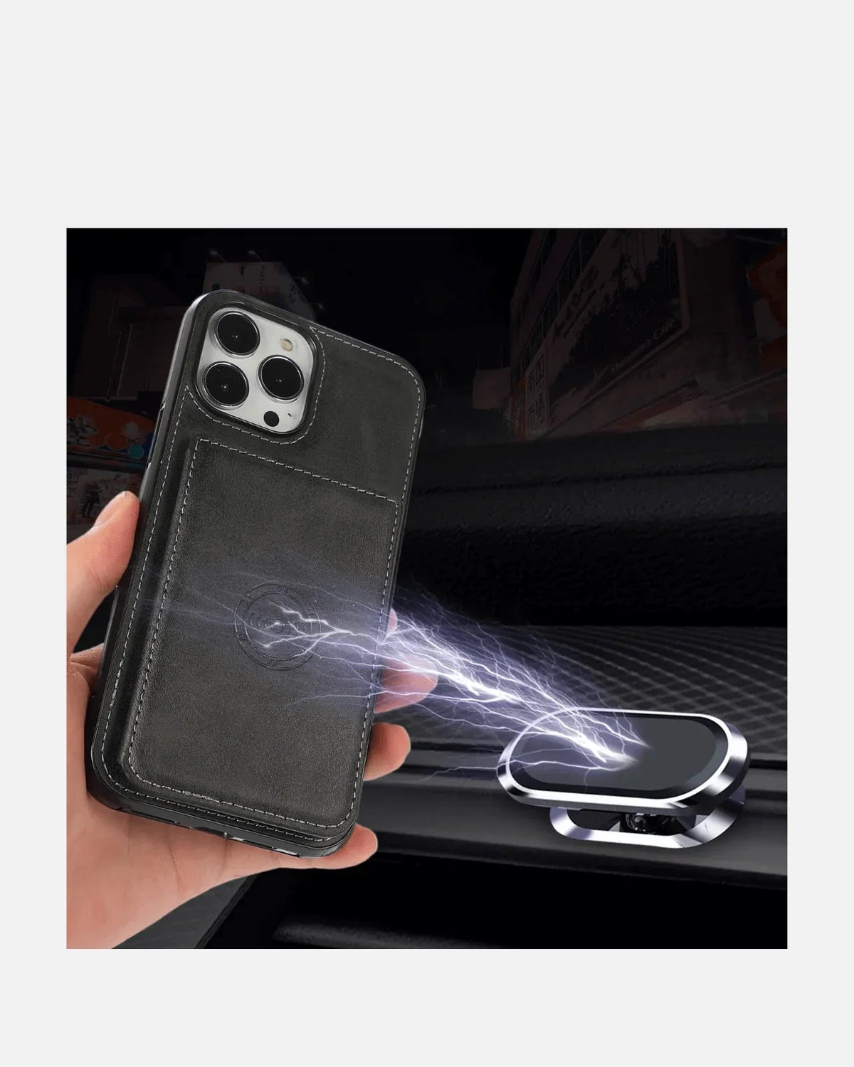 Premium Leather Wallet Case with Stand – iPhone 16 Pro Max – Black