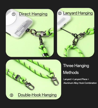 Glow-in-the-Dark Phone Lanyard – Fluorescent Pink, Adjustable Neck & Wrist Strap for All Phones.