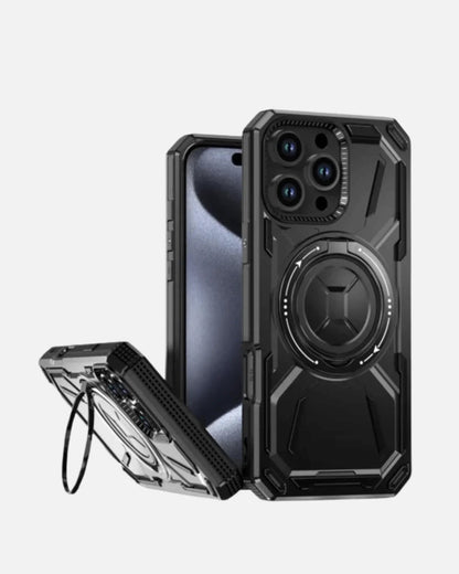 Rugged Armor Case with 360° Ring Kickstand – iPhone 16 Pro Max – Black – Shockproof Full-Body Protection