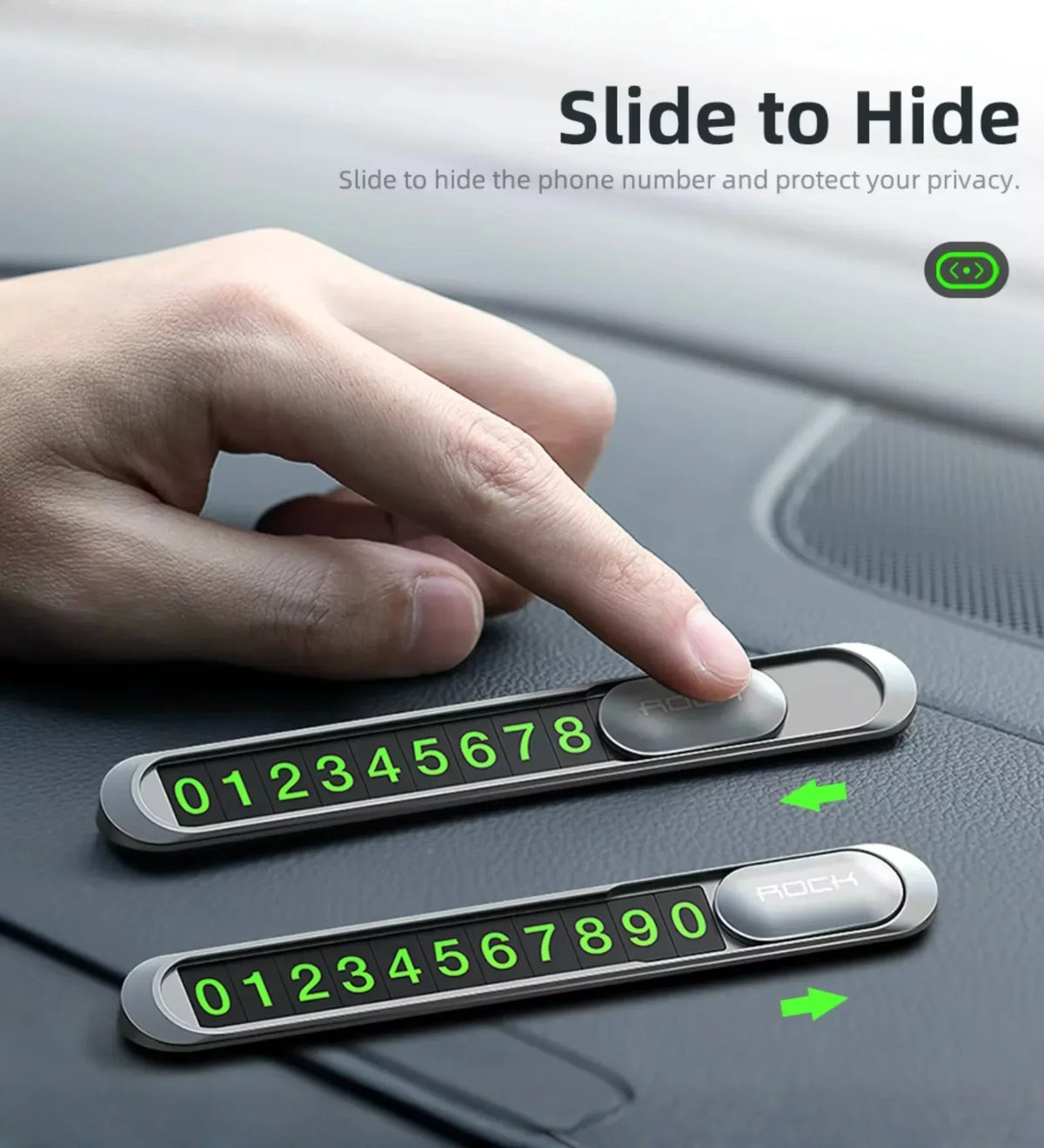 Magnetic Slide-to-Hide Temporary Parking Phone Number Plate (Metal)