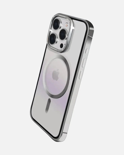 Stainless Steel MagSafe Case for iPhone 15 Pro & Pro Max – Clear Back & Metal Frame
