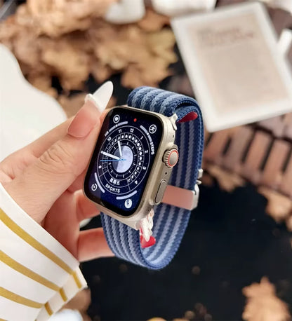 Parachute-Buckle Striped Nylon Apple Watch Band – Blue