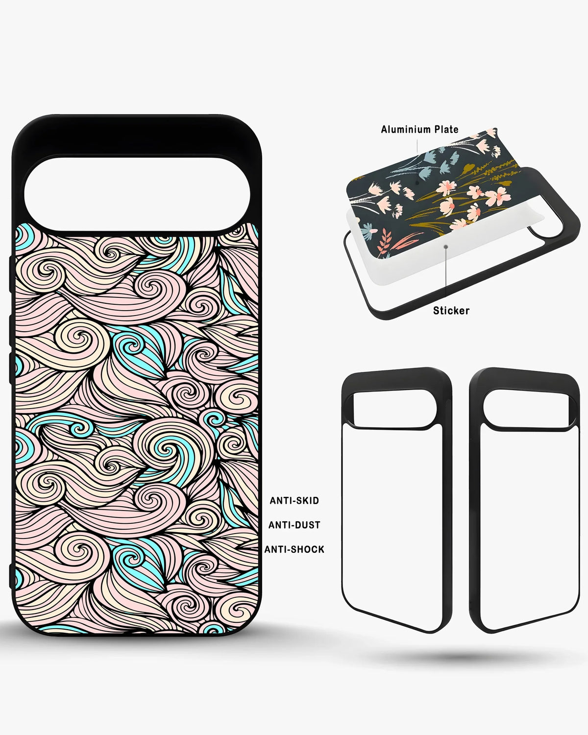Swirl Pattern Phone Case - Dreamy Pink & Blue Print for iPhone, Samsung, Pixel, OnePlus & Vivo