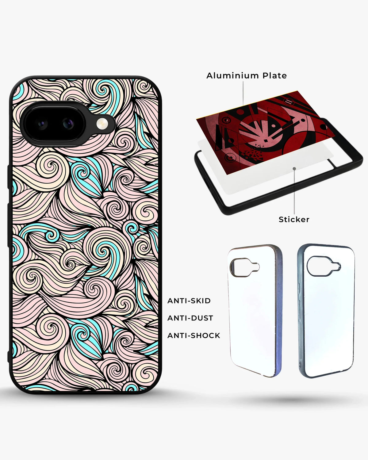 Swirl Pattern Phone Case - Dreamy Pink & Blue Print for iPhone, Samsung, Pixel, OnePlus & Vivo