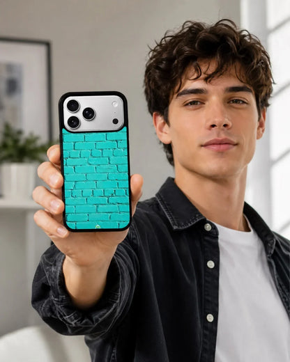 Teal Brick Wall Phone Case - Turquoise Painted Masonry Print for iPhone, Samsung, Pixel, OnePlus & Vivo