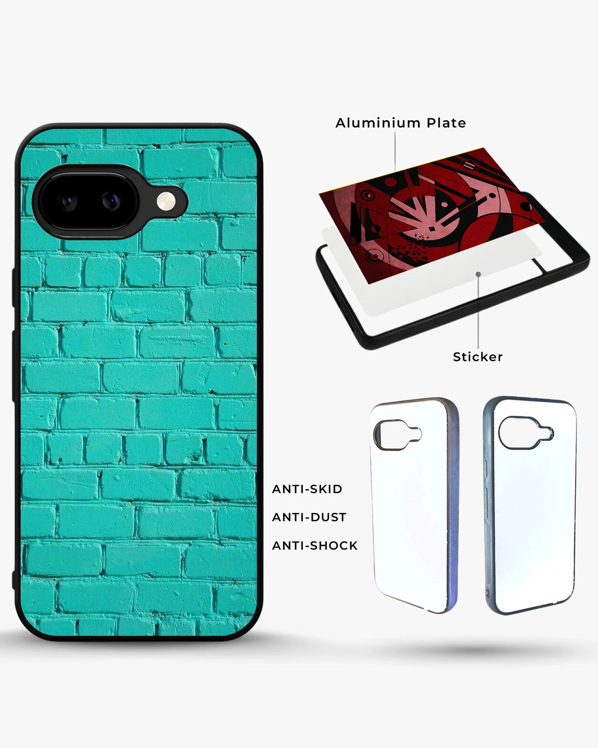 Teal Brick Wall Phone Case - Turquoise Painted Masonry Print for iPhone, Samsung, Pixel, OnePlus & Vivo