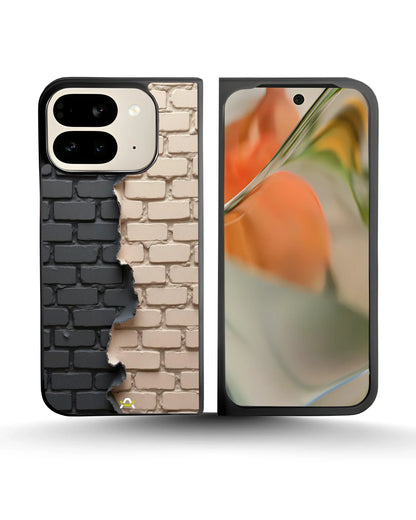 Torn Brick Wall Phone Case - Charcoal & Beige Split Print for iPhone, Samsung, Pixel, OnePlus & Vivo