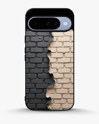 Torn Brick Wall Phone Case - Charcoal & Beige Split Print for iPhone, Samsung, Pixel, OnePlus & Vivo
