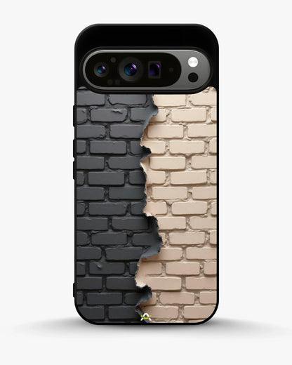 Torn Brick Wall Phone Case - Charcoal & Beige Split Print for iPhone, Samsung, Pixel, OnePlus & Vivo
