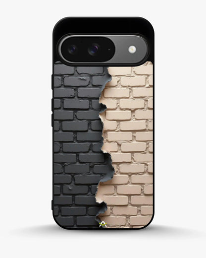 Torn Brick Wall Phone Case - Charcoal & Beige Split Print for iPhone, Samsung, Pixel, OnePlus & Vivo