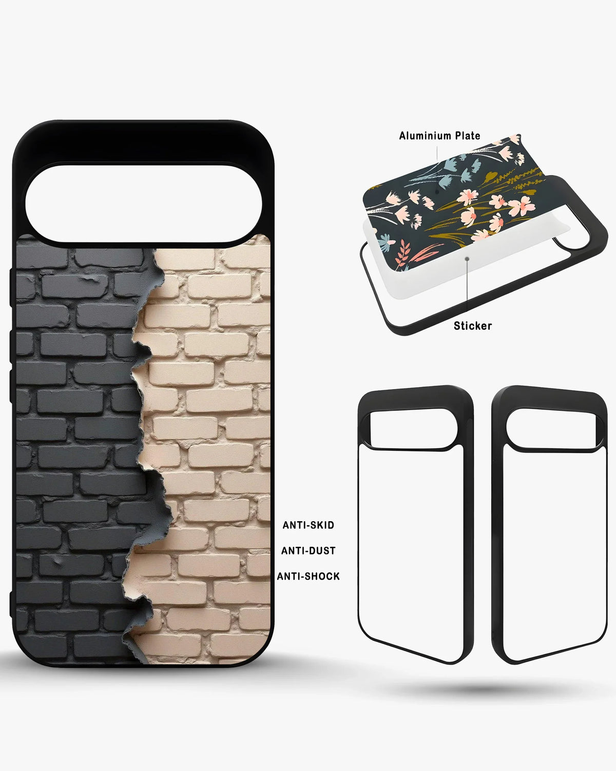 Torn Brick Wall Phone Case - Charcoal & Beige Split Print for iPhone, Samsung, Pixel, OnePlus & Vivo