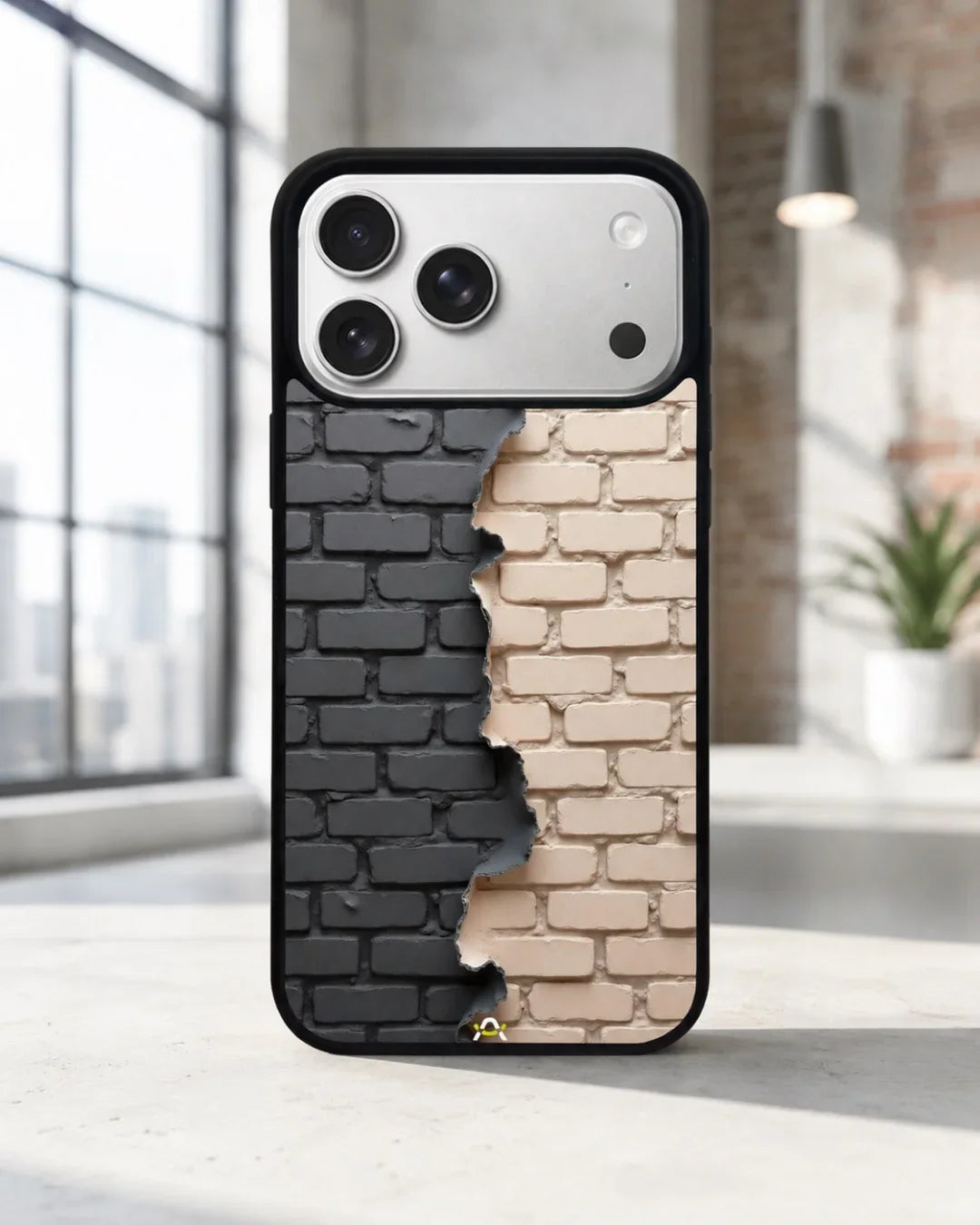 Torn Brick Wall Phone Case - Charcoal & Beige Split Print for iPhone, Samsung, Pixel, OnePlus & Vivo