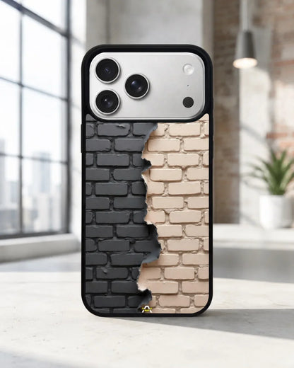 Torn Brick Wall Phone Case - Charcoal & Beige Split Print for iPhone, Samsung, Pixel, OnePlus & Vivo