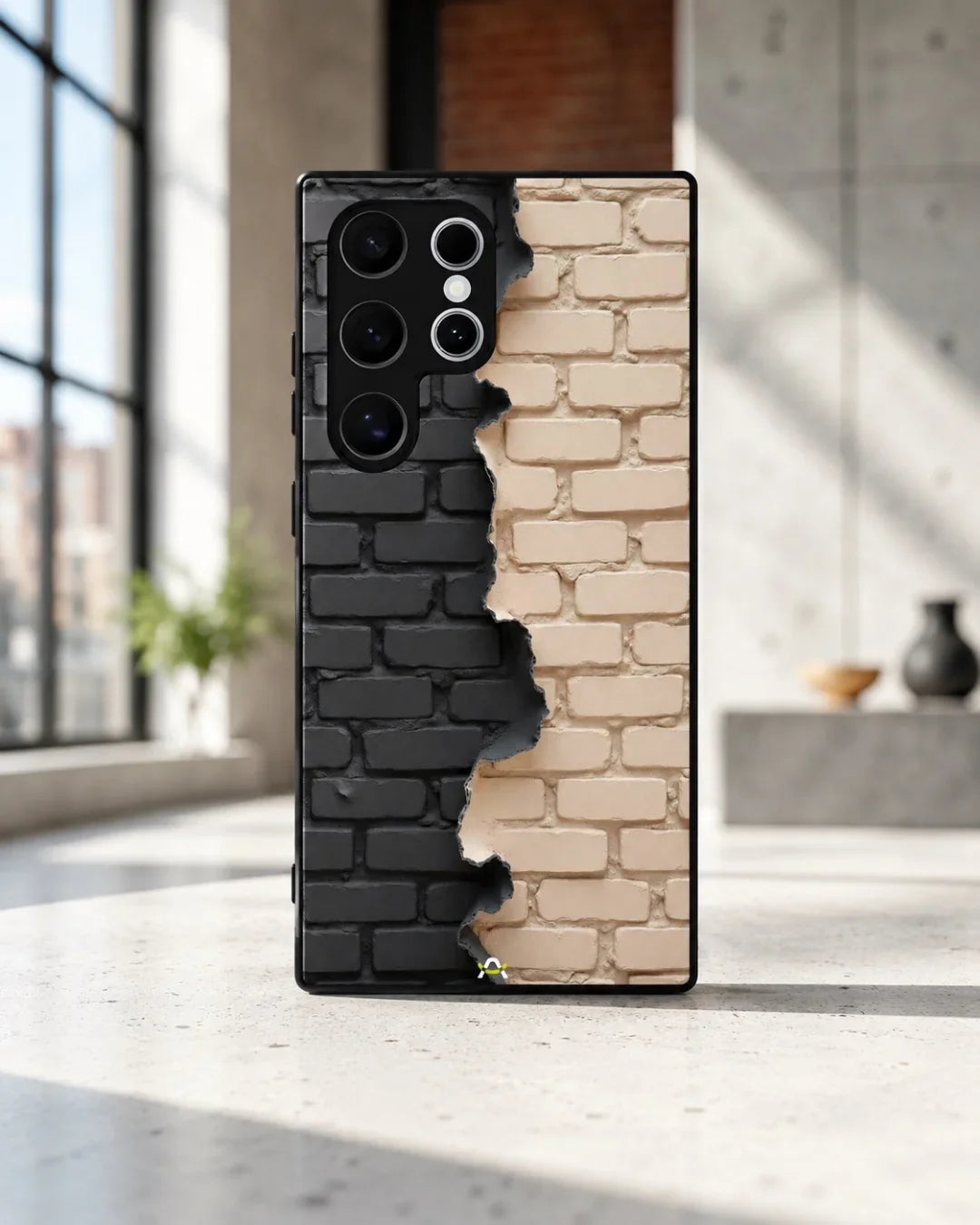 Torn Brick Wall Phone Case - Charcoal & Beige Split Print for iPhone, Samsung, Pixel, OnePlus & Vivo
