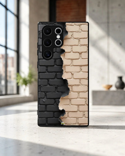Torn Brick Wall Phone Case - Charcoal & Beige Split Print for iPhone, Samsung, Pixel, OnePlus & Vivo