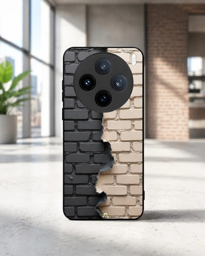 Torn Brick Wall Phone Case - Charcoal & Beige Split Print for iPhone, Samsung, Pixel, OnePlus & Vivo