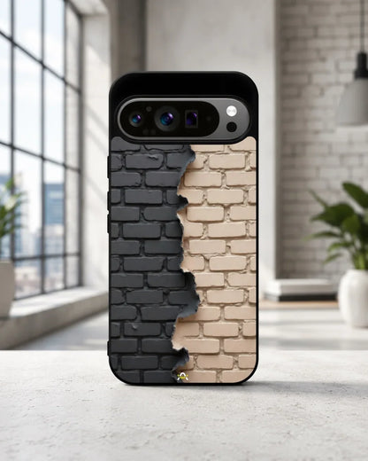 Torn Brick Wall Phone Case - Charcoal & Beige Split Print for iPhone, Samsung, Pixel, OnePlus & Vivo