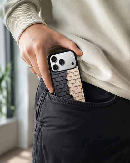 Torn Brick Wall Phone Case - Charcoal & Beige Split Print for iPhone, Samsung, Pixel, OnePlus & Vivo