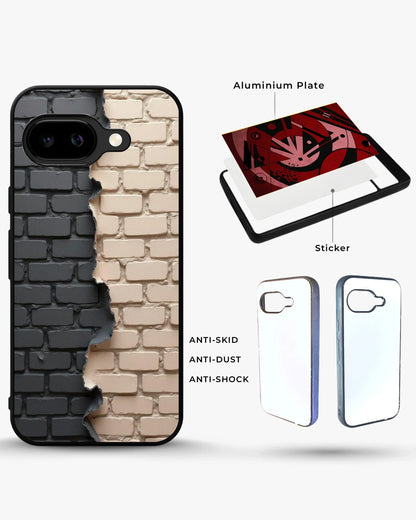 Torn Brick Wall Phone Case - Charcoal & Beige Split Print for iPhone, Samsung, Pixel, OnePlus & Vivo