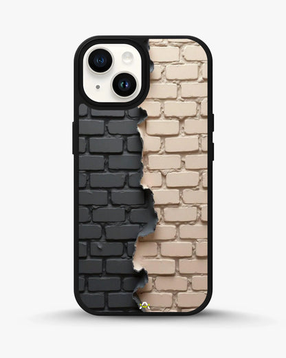 Torn Brick Wall Phone Case - Charcoal & Beige Split Print for iPhone, Samsung, Pixel, OnePlus & Vivo
