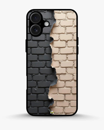 Torn Brick Wall Phone Case - Charcoal & Beige Split Print for iPhone, Samsung, Pixel, OnePlus & Vivo
