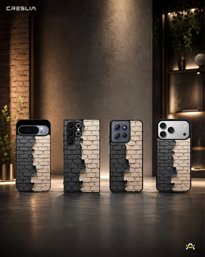 Torn Brick Wall Phone Case - Charcoal & Beige Split Print for iPhone, Samsung, Pixel, OnePlus & Vivo