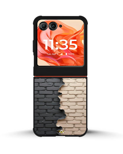 Torn Brick Wall Phone Case - Charcoal & Beige Split Print for iPhone, Samsung, Pixel, OnePlus & Vivo