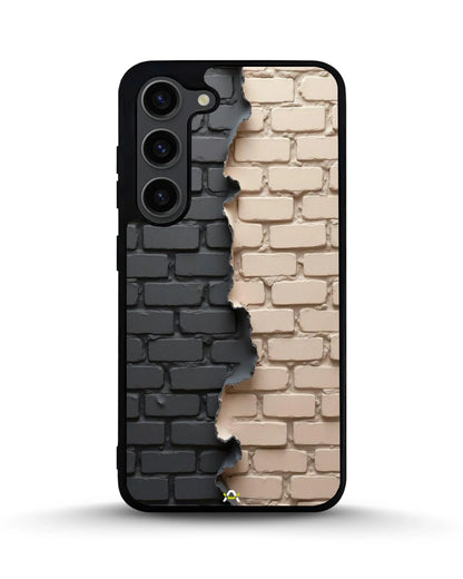 Torn Brick Wall Phone Case - Charcoal & Beige Split Print for iPhone, Samsung, Pixel, OnePlus & Vivo
