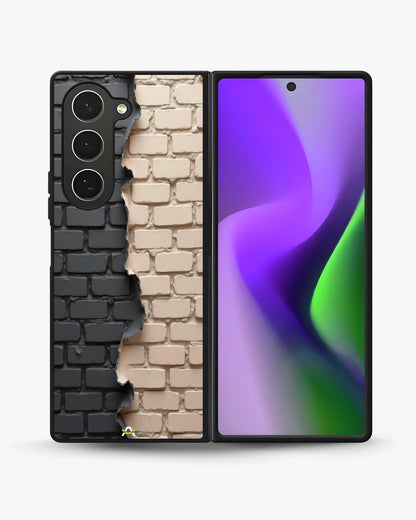 Torn Brick Wall Phone Case - Charcoal & Beige Split Print for iPhone, Samsung, Pixel, OnePlus & Vivo