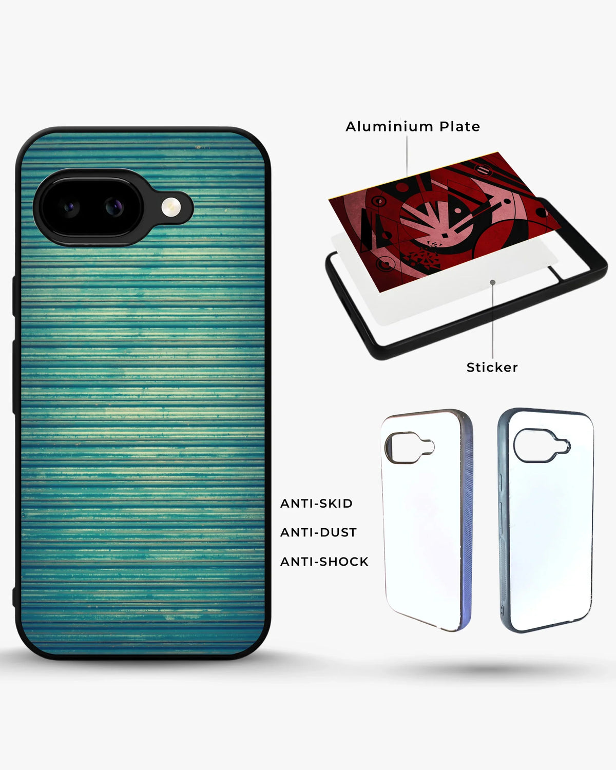 Vintage Teal Stripes Phone Case - Weathered Metal Print for iPhone, Samsung, Pixel, OnePlus & Vivo