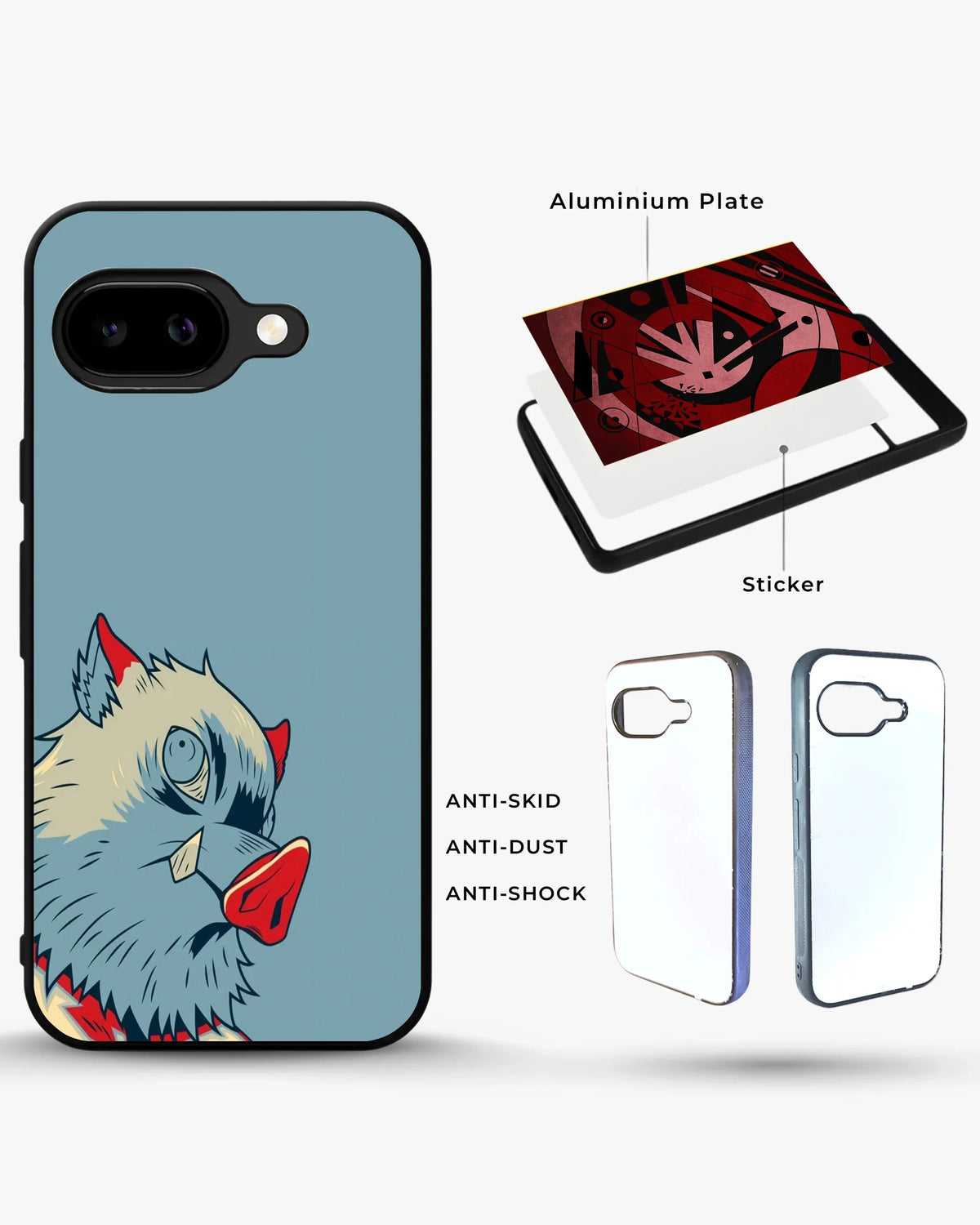 Wolf Graphic Phone Case - Bold Blue & Red Print for iPhone, Samsung, Pixel, OnePlus & Vivo